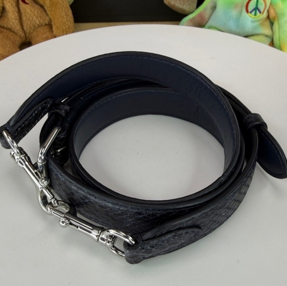 Coach Navy Saddle Bag Suede Pebbled Leather w/Snakeskin Embossed Strap EUC - Picture 5 of 12